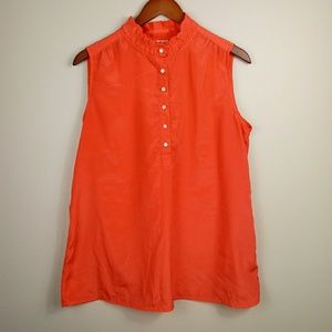 Bright coral orange ruffle neck sleeveless top